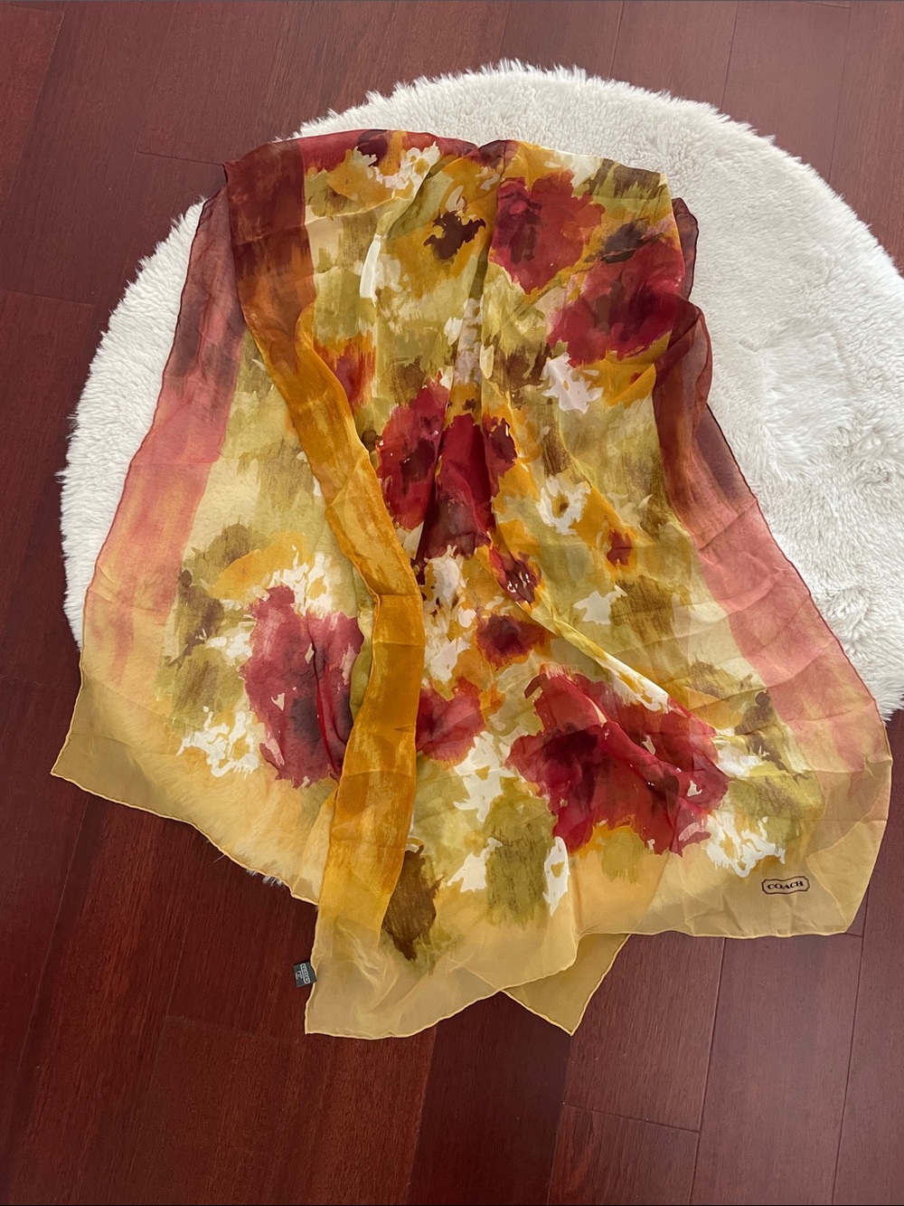Extra Large COACH 100% SILK Floral Scarf